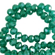 Top Glas Facett Glasschliffperlen 6x4mm rondellen Lake green-pearl shine coating